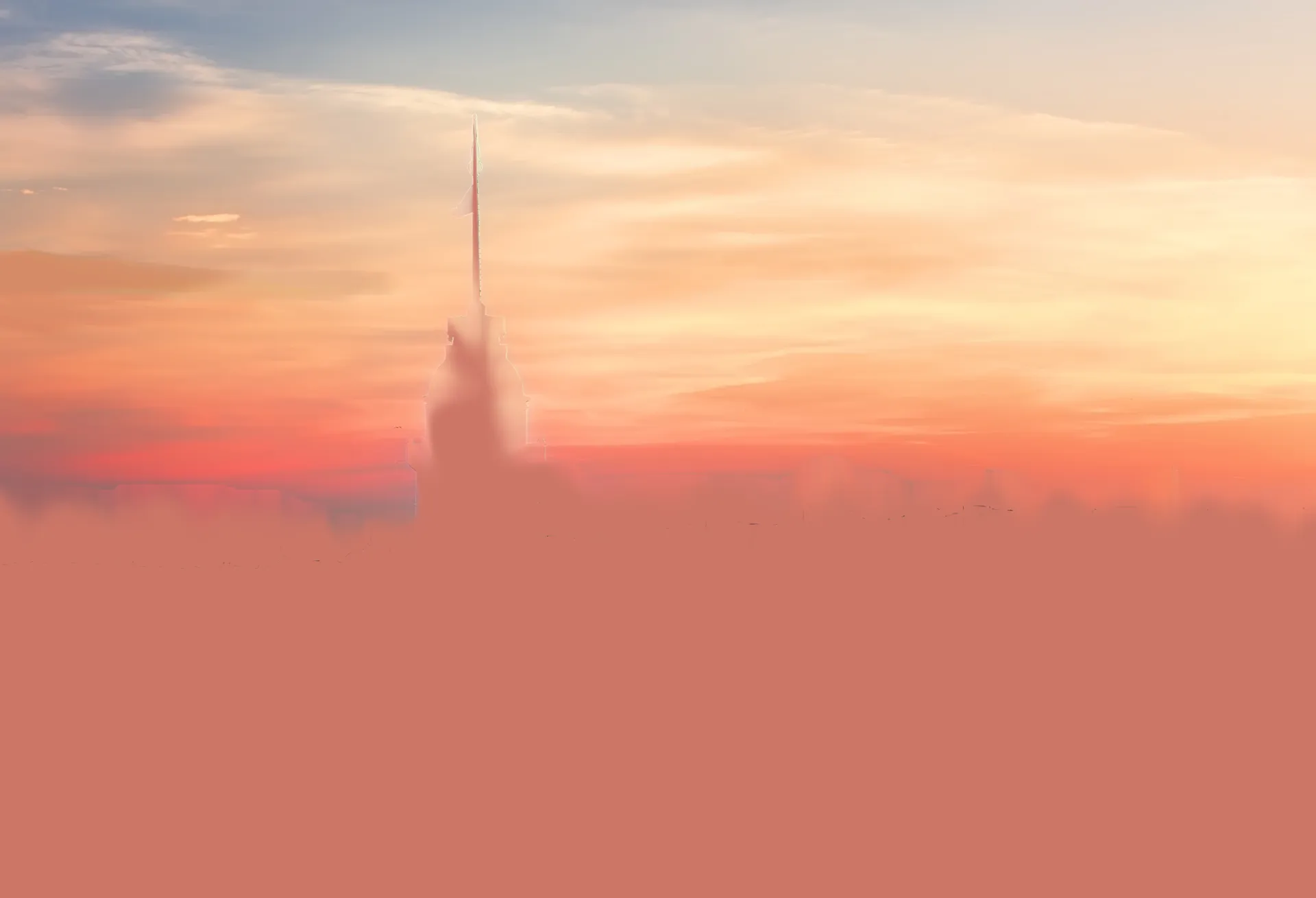 Maiden's Tower at sunset in front of the city
